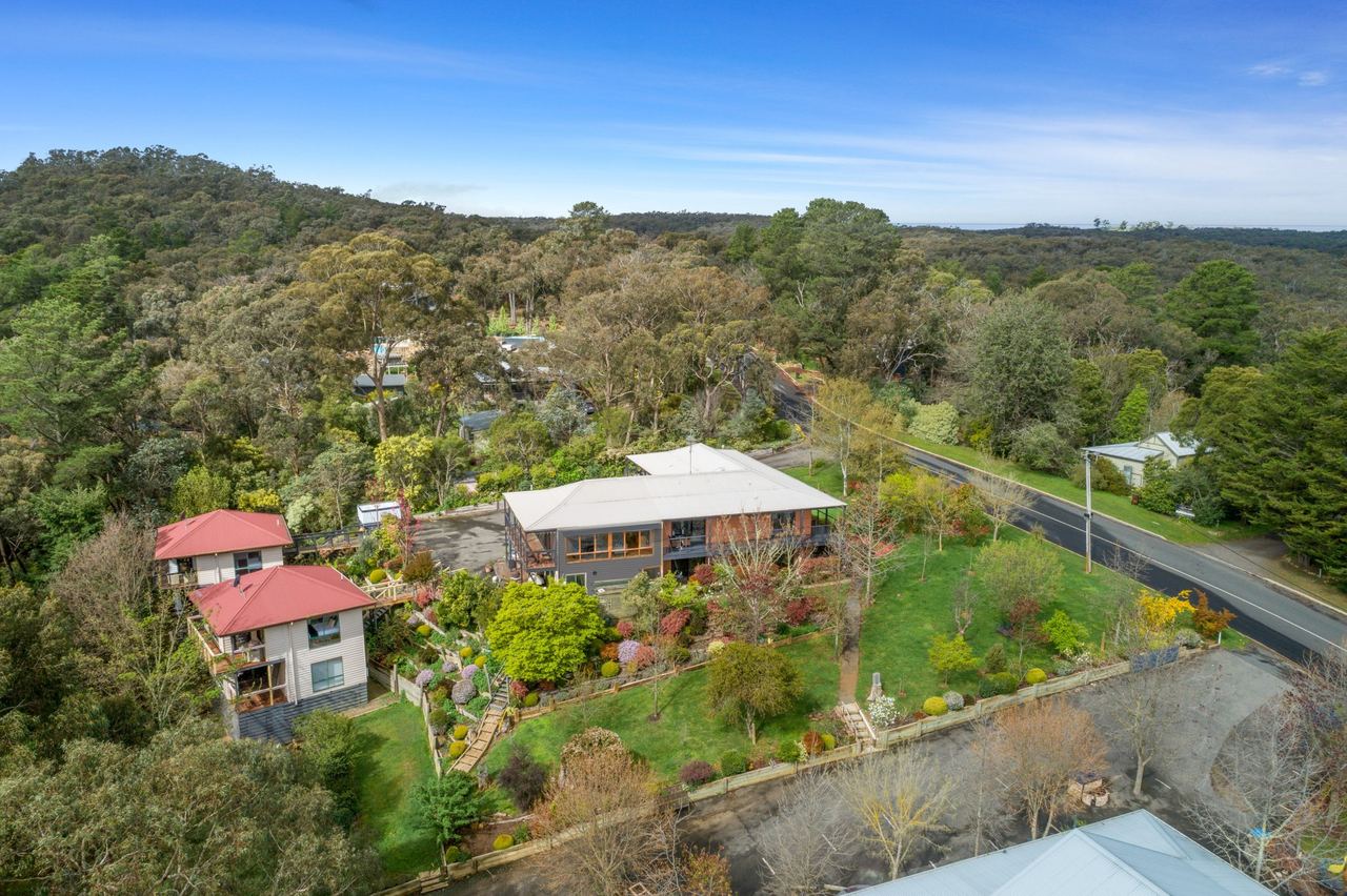 Aerial view of the main building and villas