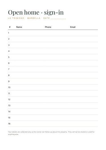 Open home visitor book